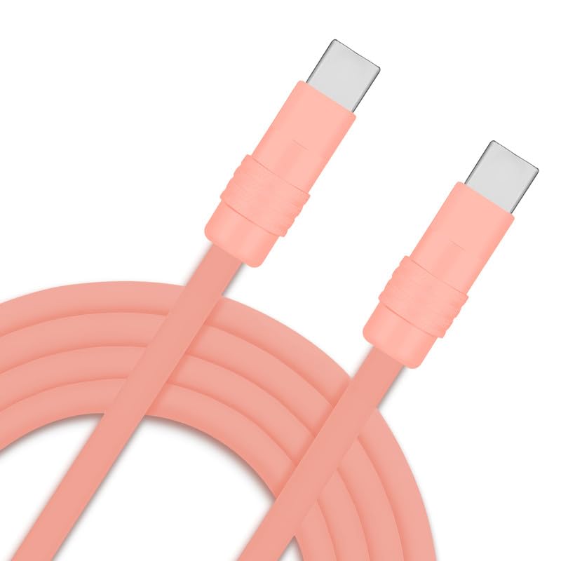 Chubby 2.0 Durable Fast Charging Cable USB Type-C Cables Ultra-Thick Silicone Cord USB-C to USB A Cable for Cell Phones, Android Devices and More, Pink+Pink, Type-C to Type-C, 8.2FT