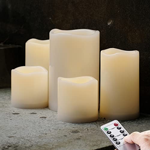 Image of NONNO&ZGF 5 Pack Outdoor Waterproof Flameless Candles, Remote Battery Operated LED Resin Rainproof Pillar Candles (1pcs 4 inch x 6 inch, 2pcs 3 inch x 5 inch, 2pcs 3 inch x 3 inch)