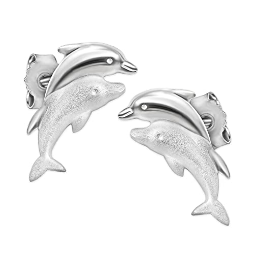 CLEVER joyas de plata pendientes par 'pareja de delfines mate y brillante' de plata 925 para mujer