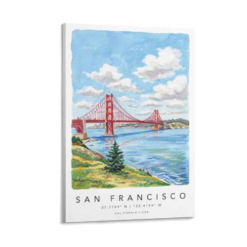 Décoration esthétique San Francisco poster de voyage aquarelle cadeau original