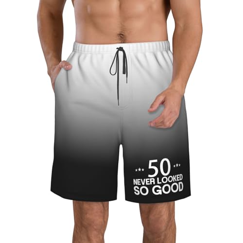 50 Never Looked So Good Men's Casual Board Shorts - Elastic Waist Drawstring Swim Trunks Swimwear Bathing Suits,