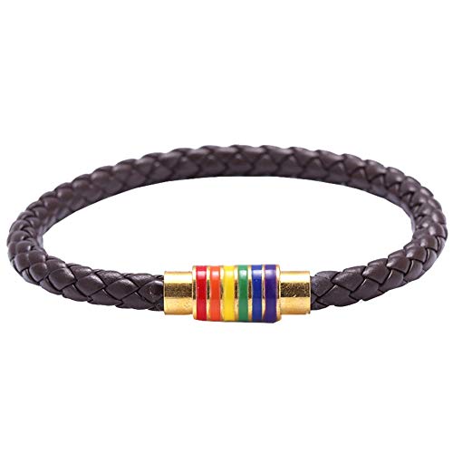 Image of Leather Braided LGBT Rainbow Bangle Bracelet - Gay & Lesbian Pride