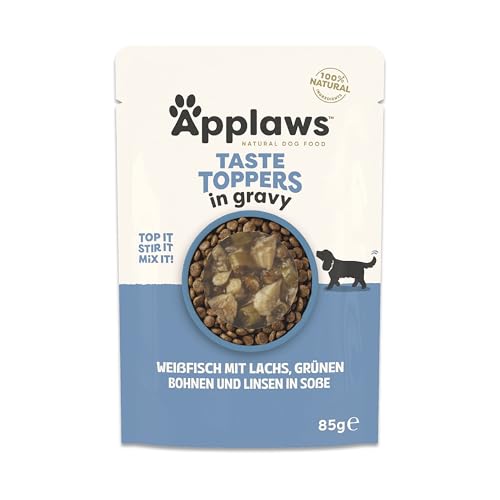 Applaws Taste Toppers 100% natürliche Wet Dog Food Topper, Grain Free Whitefish mit Lachs und Gemüse in Soße Beutel 12 x 85g Beutel