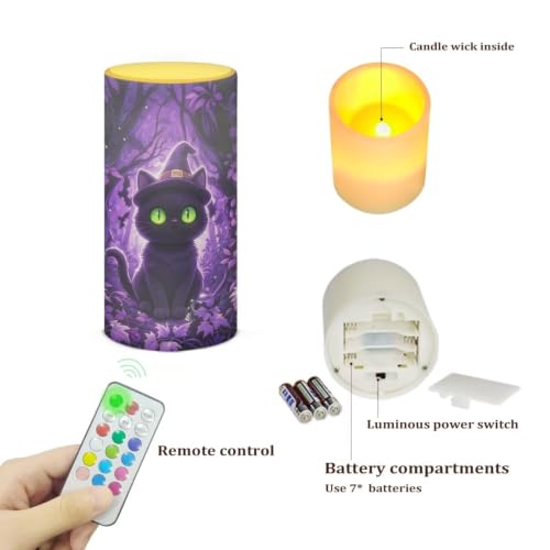 Image of LED Flameless Candles with Remote Timer Purple Cat Halloween