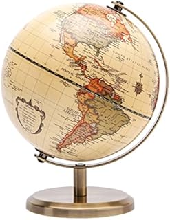 TOPGLOBE 14cm Antique Globe Mini World Globe - 14cm Diametre Metal Arc and Base Bronzed Colour