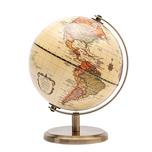 TOPGLOBE 14cm antyczny globus/mini globus światowy - 14 cm średnica metalowy łuk i podstawa brązowy kolor