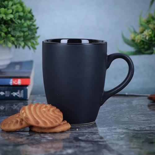 Image of QIMACPLUS Elegant Black Matte Ceramic Coffee Mug with Handle | Sleek Sparkling Design | Microwave & Dishwasher Safe | Perfect for Tea, Coffee, Milk, Latte, and Cappuccino (300 ML Set of 2)