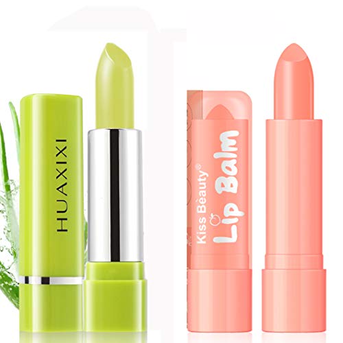 Aloe Vera Lip Balm Moisturizing Lip Plumper Temperature Color Change Lipstick Long Lasting Aloe Vera Lipstick Set 2 pack (peach)
