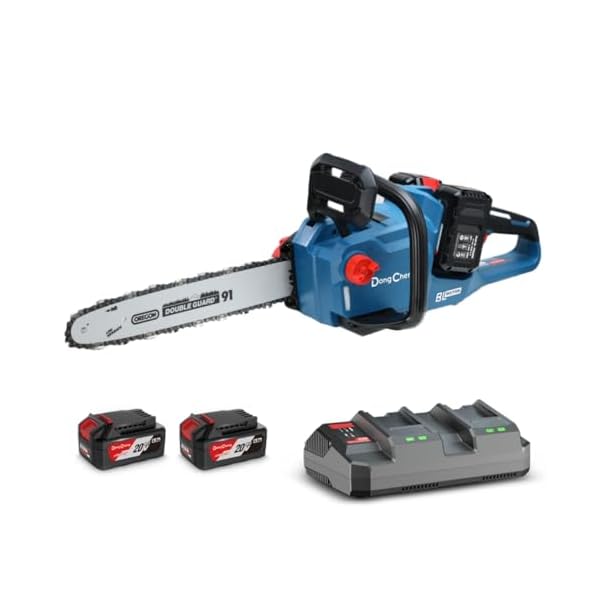 DongCheng Chainsaw 16 Inch, 40V Cordless Chain Saw with Tool-free Chain Tension, Instant-stop Chain Brake, Battery Chainsaw with Auto Oiler, 2 * 4.0Ah Battery & Fast Charger Included