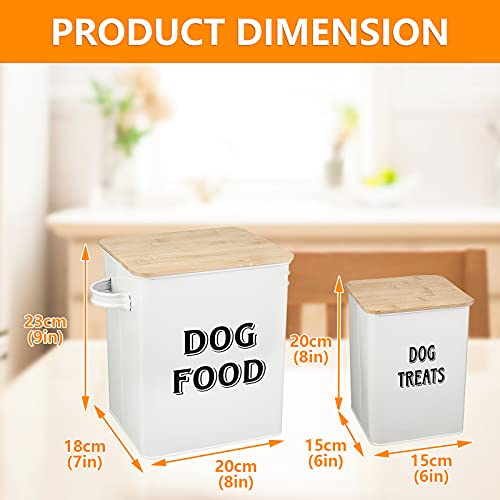 Product Image 6: Pethiy Dog Food and Treats storage tin Containers Set with Scoop for Dogs-Tight Fitting Wood Lids-Coated Carbon Steel-Storage Canister Tins-White