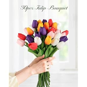 MACTING 30PCS Artificial Spring Tulips Fake Flowers Real Touch PU Faux Tulips for Floral Arrangement Table Centerpieces Wedding Party Kitchen Home Mothers Day Easter Decorations(Multi Colors-1) MACTING 30PCS Artificial Spring Tulips Fake Flowers Real Touch PU Faux Tulips for Floral Arrangement Table Centerpieces Wedding Party Kitchen Home Mothers Day Easter DecorationsMulti Colors 1
