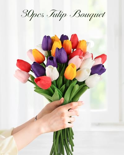 MACTING-30PCS-Artificial-Spring-Tulips-Fake-Flowers-Real-Touch-PU-Faux-Tulips-for-Floral-Arrangement-Table-Centerpieces-Wedding-Party-Kitchen-Home-Mothers-Day-Easter-DecorationsMulti-Colors-1 MACTING 30PCS Artificial Spring Tulips Fake Flowers Real Touch PU Faux Tulips for Floral Arrangement Table Centerpieces Wedding Party Kitchen Home Mothers Day Easter DecorationsMulti Colors 1