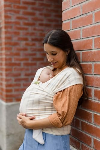 Image of Boba Baby Wrap Carrier-Stretch Bamboo Newborn Sling,Serenity Pebble Striped | Breathable Bamboo-Blend Knit, newborn to toddler. Hands-Free Babywearing for bonding, nursing & naps 7-35 lbs.