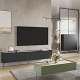 Lomadox Wohnmöbel Set Wohnwand in schwarz matt und olivgrün mit Eiche, 3-teilig mit Couchtisch, Highboard, Lowboard, modern, grifflos