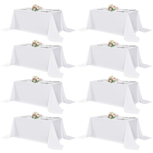 Image of sancua White Table Cloths Rectangle, 8 Pack 90x132 Inch Tablecoths Rectangular for 6 Foot Tables - Washable Polyester Fabric Table Cover for Wedding, Birthday Party, Banquet Reception