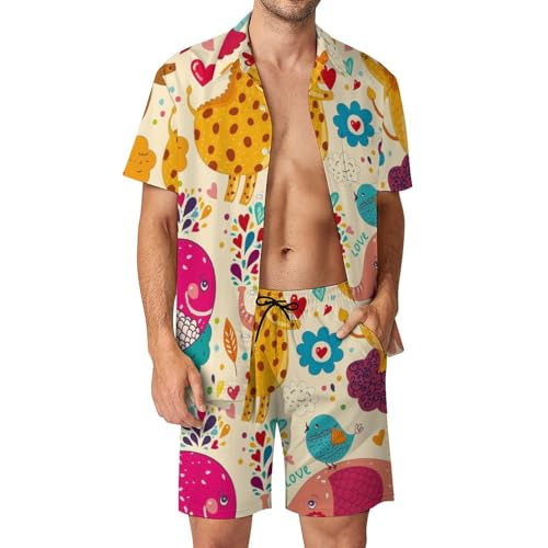 Chemise Hawaïenne Hommes Ensemble Anti-Transpirant 2 Pièces avec Short et Pantalon Fluide Taille S