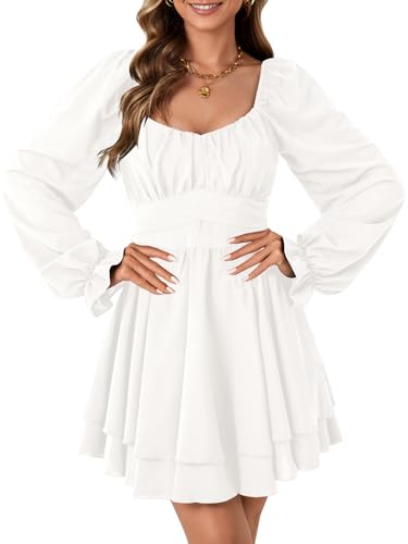 Rooscier Women's Lantern Flounce Long Sleeve Layer Tie Ruffle Mini