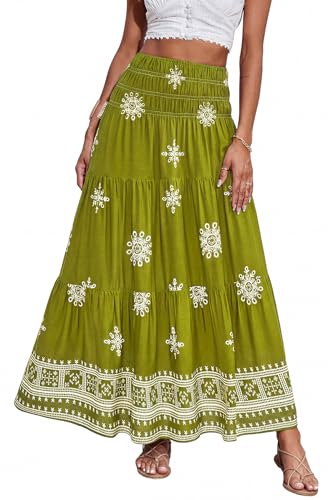 Image of CFLONGE Summer Maxi Skirts for Women 2026 Trendy Floral A Line Boho Skirt