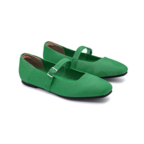 Women Knit Square Toe Ballet Flats Mary Jane Shoes with Adjustable Straps Slip On Comfortable Washable Office Casual Dressy Flat4