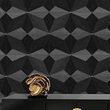 Cismmy 3D Peel and Stick Wallpaper Black Contact Paper 15.7'' X 118'' Wall Paper Renter Friendly Wallpaper SOR Cabinets and Drawers Removable Vinyl Wrap Modern Geometric Wallpaper Self Adhesive