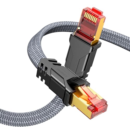 SNOWKIDS Cat 8 LAN Kabel 5meter - Netzwerkkabel 5m 40Gbps Hohe Geschwindigkeit, Ethernet Kabel - 2000MHz S/FTP RJ45 Gigabit Flach Nylon Patchkabel f¨¹r Router/Modem/TV/Switch, erhältlich in 0,25-31 m