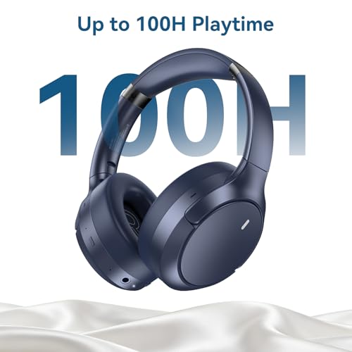 Image of Hybrid ANC Wireless Over-Ear Headphones, 100H Playtime, Hi-Res Audio, Bluetooth 6.0, Multi-Mode Noise Cancellation, Comfort Fit, iOS & Android Compatible, Foldable Design, Travel-Friendly (Blue)