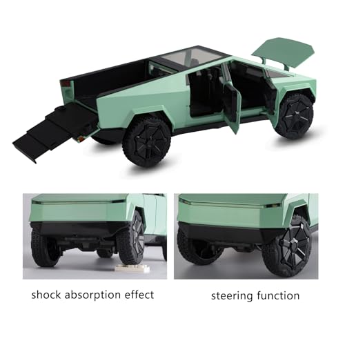 Image of Sasbsc Toy Trucks For Boys Cybertruck Model Green Pickup Truck 1 /24 Diecast Metal Toy Cars With Sound And Light For Kids Age 3 Year And Up