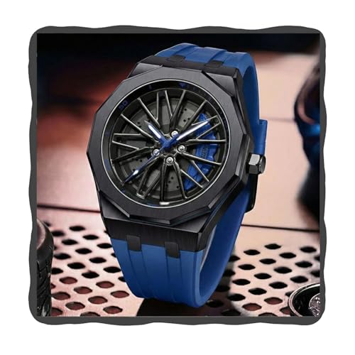 Image of ON TIME OCTUS Spinning Car Wheels Gyro Men's Sport Watch| 360 Rotating Car Wheel Dial Watch for Men | 3D Rim Hub Sports Design | Quartz Analog Wristwatch with Soft Silicone Strap