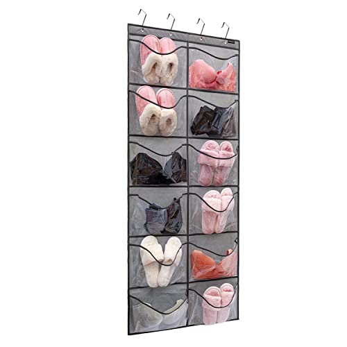 ANZORG Organizador de zapatos con bolsillos extragrandes, organizador de zapatos colgante para dormitorio, almacenamiento de zapatos de baño con 12 bolsillos transparentes (12 bolsillos grandes, gris)