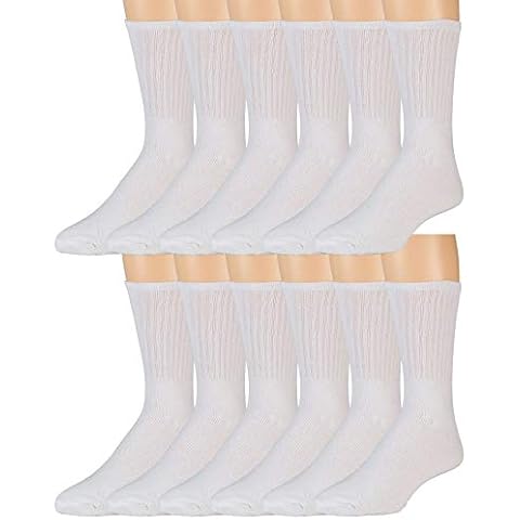 12 Pairs Men's Cotton Crew Socks, Solid, Athletic Sports Socks (10-13, White) Cover