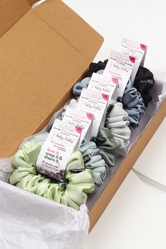 Image of Premium Satin Scrunchies for Women | Hair Bands, Ponytail Holders & Rubber Bands | Fluffy, No-Damage Hair Ties | Girls Hair Accessories | Medium Size | Pack of 6