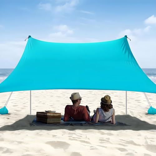 Homodoskey Beach Tent Sun Shelter Windproof Stable Outdoor Pop Up Beach Shade Canopy for Camping Fishing Backyard Fun or Picnics 2 Poles 300300CM UPF50+