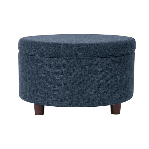 Image of HomePop 28 inch Round Storage Ottoman - Textured Navy