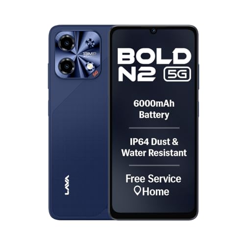 Image of Lava Bold N2 5G (Billionaire Blue, 4GB RAM, 64GB Storage) | 6000 mAh Super Battery | Octacore Ultrafast Processor | Biggest 6.75 (HD+) 120Hz Display | IP64 Dust & Water Resistant | Free Service @ Home