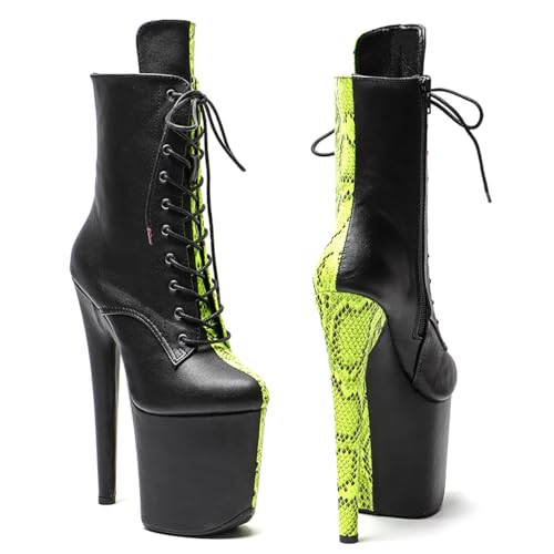 WUXIN H&P Women's Exotic High Heel Pole Dance Ankle Boots Short Custom 8 Inch Sexy Platform Fashion Snake Pattern Lace-up Stiletto Round Toe Dress Shoes2