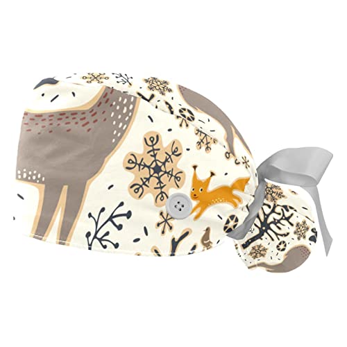 Bonnet chirurgical à bouton lot de 2 turban absorbant animaux de la forêt taille unique