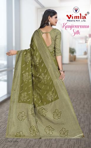 Image of Vimla Women's Kanjivaram Silk Uniform Saree and Unstitched Blouse Piece | Office School Uniform Saree For Women | Sari for Women