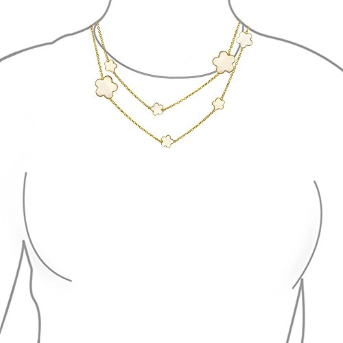 Bling Jewelry Fashion Off White Black Pink Enamel Large & Small Flower Long Silver Tone Gold Plated Station Chain Wrap Layer Clover Necklace For Women 40 Inch3