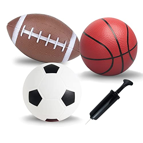 Image of SPDTECH Soccer Basketball Football Small Sports Bouncy Balls with Hand Pump for Kids and Toddlers - (Pack of 3) 6-Inch Diameter Rubber Sport Ball Set for Fun Outdoors and Backyard Play