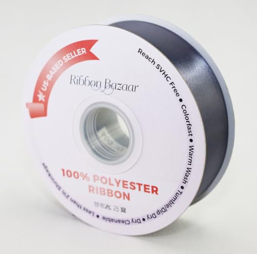 Image of Ribbon Bazaar Double Faced Satin - Premium Gloss Finish - 100% Polyester Ribbon for Gift Wrapping, Crafts, Scrapbooking, Hair Bow, Decorating & More - 3 inch Charcoal 25yd Spool
