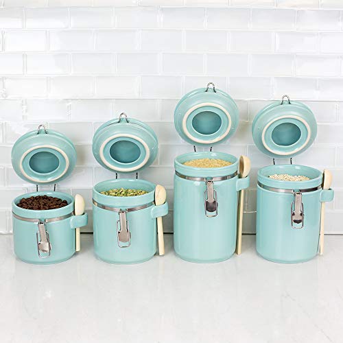 Home Basics 4PC Ceramic Canister Set W/Spoon (Turquoise)