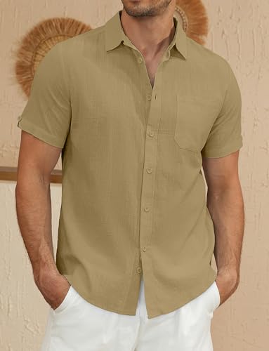 Men's Button Down Shirts Short Sleeve Casual Tops Summer Beach Blouse Vacation Wedding Shirts with Pocket3