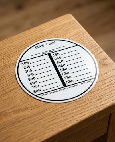DOPE Card Lens Cap Data Card Sticker, 5-Pack, 1.5 Inch Diameter, Ballistic Data Reference for Rifle Scopes, Long Range Shooting