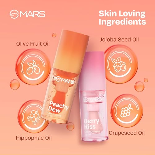 Image of MARS Color Changing Lip Oil (4.5 ml) (03-BERRY KISS) With Fat Applicator | Skin Nourishing Ingredients - Olive Fruit Oil, Jojoba Oil | Hydrating & Moisturising (Pack of 3)