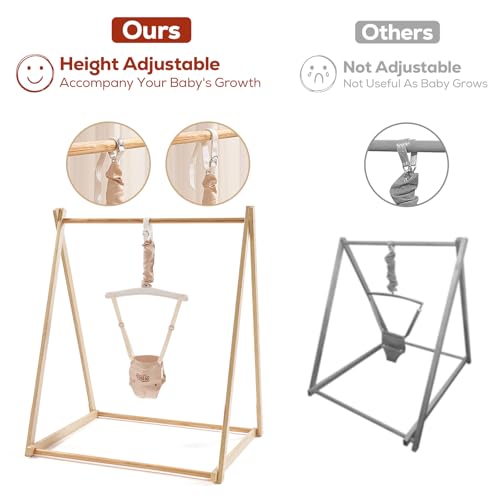 Image of FUNLIO Montessori Wooden Baby Jumper with Stand for 6-36 Months, Adjustable Baby Bouncer for Indoor /Outdoor Play, Foldable Toddler Jumper for Baby Girl /Boy, Easy to Assemble & Store