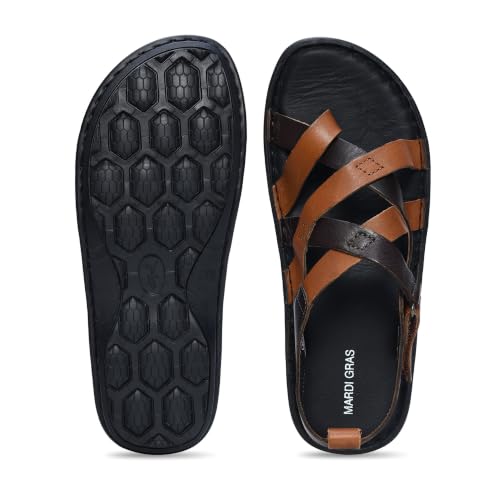Image of MARDI GRAS Leather Sandals for Men | Casual Sandals with PU Sole & Foam Insole | Adjustable Straps, Breathable Leather Lining