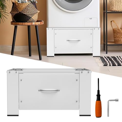 Herrselsam Base para lavadora con cajón 63 x 54 x 32 cm – Pedestal con herramientas de montaje, marco de suelo estable, frontal de cajón 46 x 25 cm, insonorizante – para lavadora y secadora, color