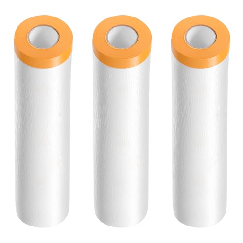 Image of HARFINGTON 3 Rolls Pre-Taped Masking Film 78.7 inch x65.6ft Tape and Drape Painters Plastic Drop Cloth Film with Tape Plastic Sheeting for Automotive Painting Covering