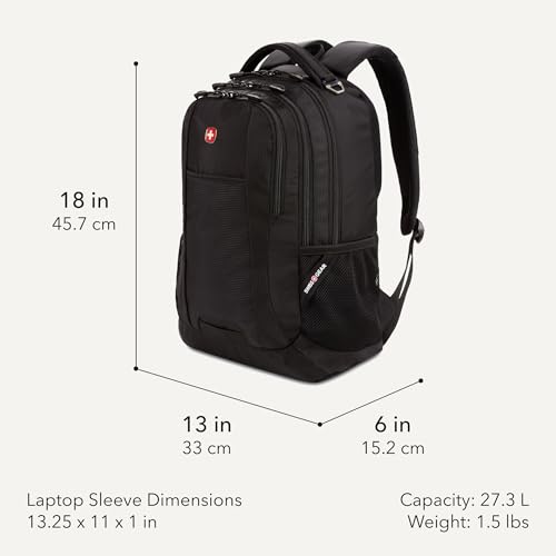 Image of SWISSGEAR Cecil Laptop Backpack, Fits Most 16-Inch Laptops, Three-Compartment Design, Airflow Back Panel, Black, 27.3L, 18-Inch