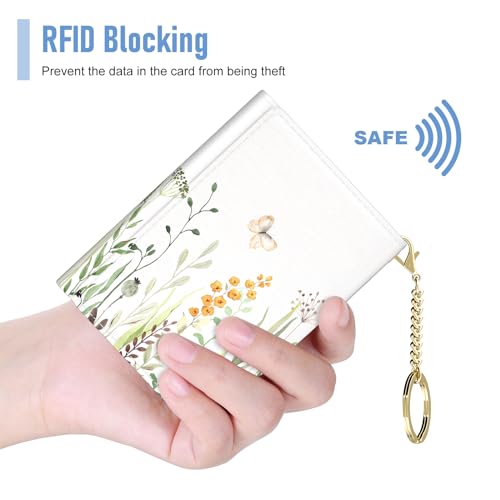 Image of Rouidr Womens Wallet, Small Slim RFID Card Wallets for Women, Cute Front Pocket Trifold Leather Card Organizer with 7 Slots & ID Window, Butterfly Flower